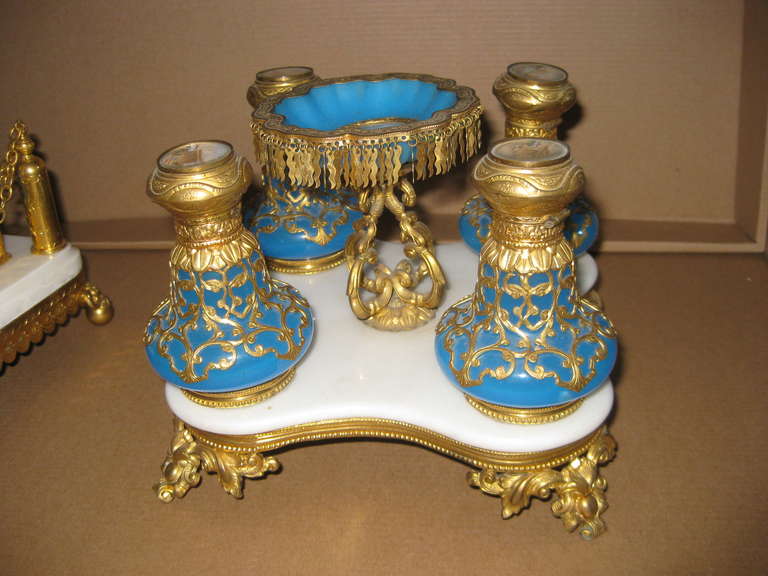 Brass Stunning Rare Four Bottle French Opaline Palais Royal Perfume Set For Sale