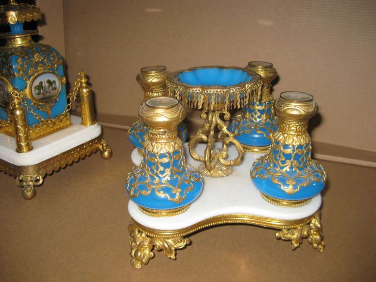 Stunning Rare Four Bottle French Opaline Palais Royal Perfume Set For Sale 1