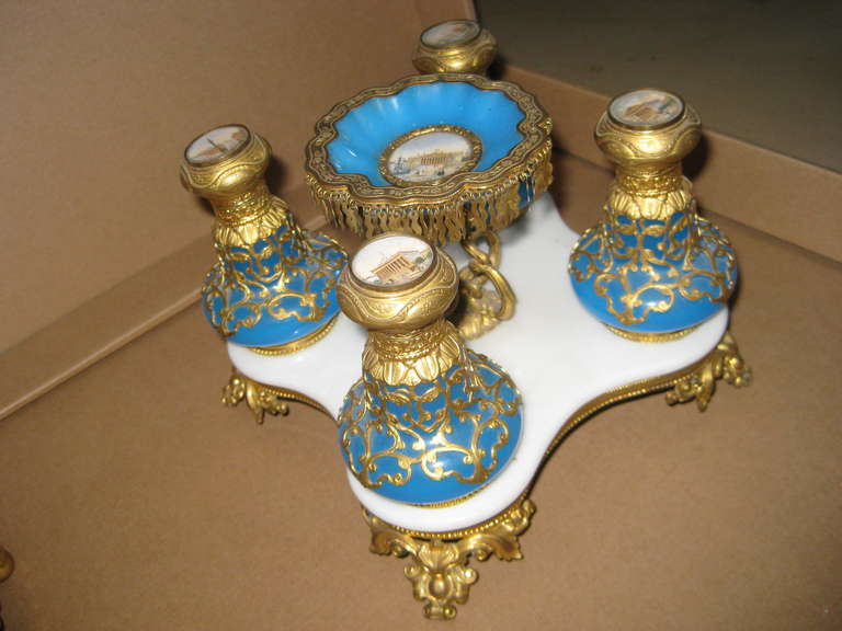 Stunning Rare Four Bottle French Opaline Palais Royal Perfume Set For Sale 4