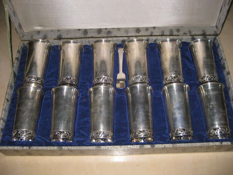20th Century Set of Twelve Japanese Sterling Silver Beakers For Sale