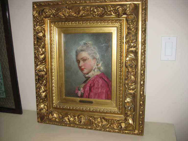 French Gustave Jean Jacquet Portrait of Woman in 18th Century Costume For Sale