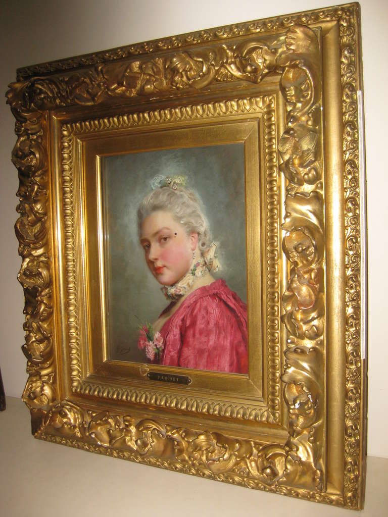 Gustave Jean Jacquet Portrait of Woman in 18th Century Costume In Excellent Condition For Sale In Santa Rosa, CA