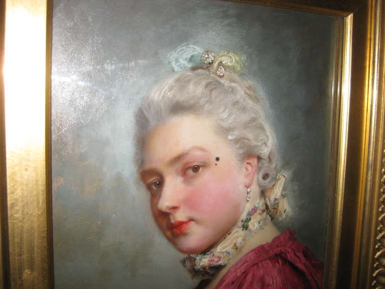 19th Century Gustave Jean Jacquet Portrait of Woman in 18th Century Costume For Sale