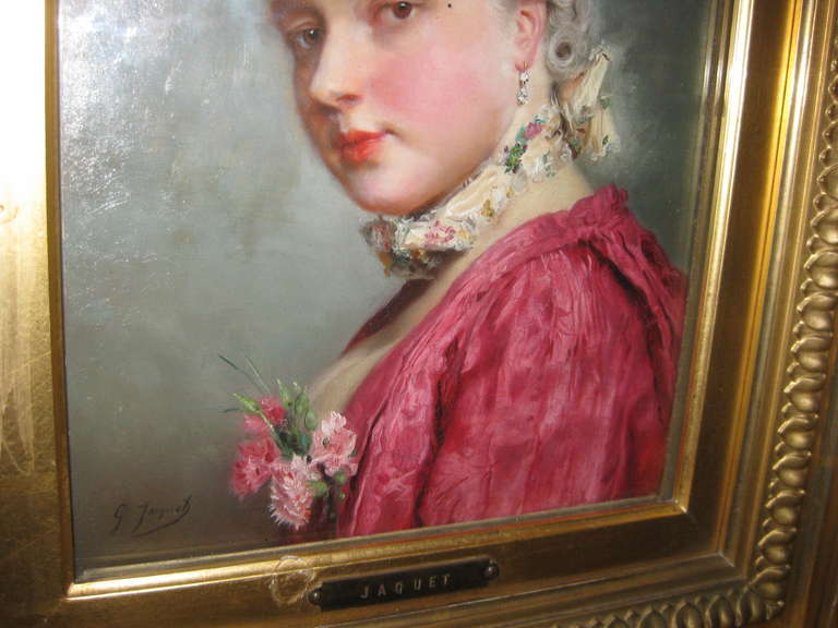 Gustave Jean Jacquet Portrait of Woman in 18th Century Costume For Sale 1