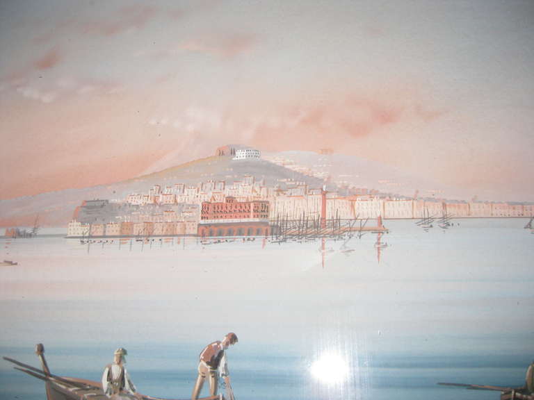 19th Century Grand Tour Gouache Painting of Naples Harbor For Sale 2
