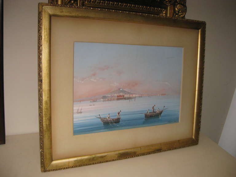 19th Century Grand Tour Gouache Painting of Naples Harbor For Sale 6