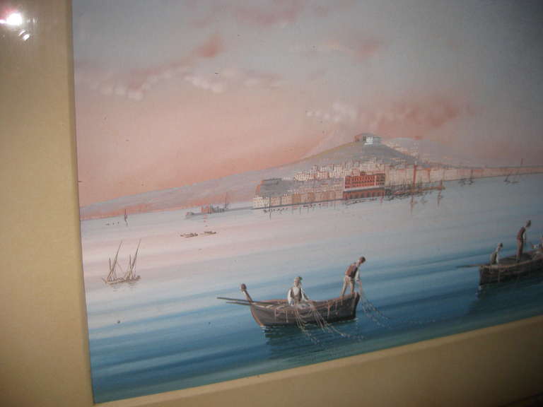 19th Century Grand Tour Gouache Painting of Naples Harbor For Sale 4