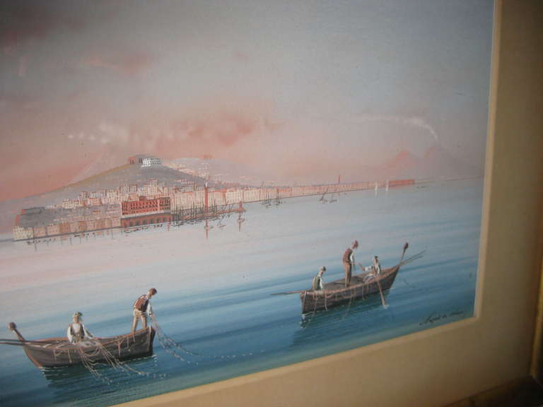 19th Century Grand Tour Gouache Painting of Naples Harbor For Sale 5