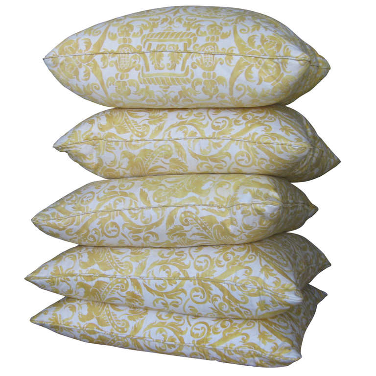 Vintage Yellow Fortuny Custom-Made Pillows For Sale