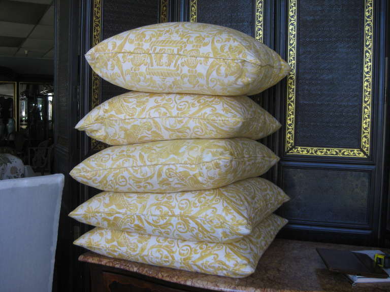 Fabric Vintage Yellow Fortuny Custom-Made Pillows For Sale