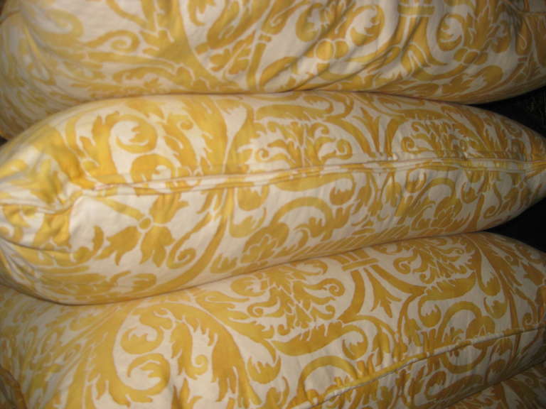 Italian Vintage Yellow Fortuny Custom-Made Pillows For Sale