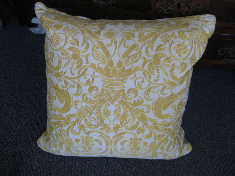 Vintage Yellow Fortuny Custom-Made Pillows In Excellent Condition For Sale In Santa Rosa, CA