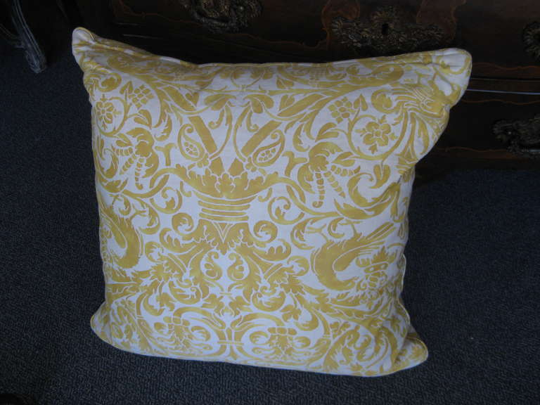 Mid-20th Century Vintage Yellow Fortuny Custom-Made Pillows For Sale