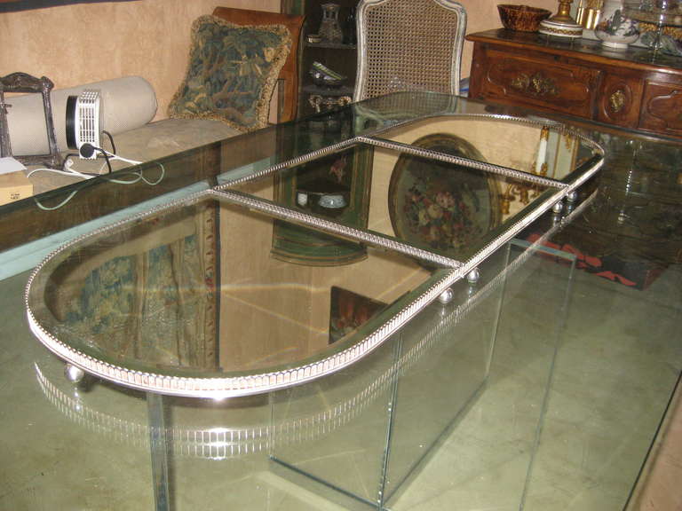 19th century silver plated,  three section plateau with mid-20th century mirrored top.