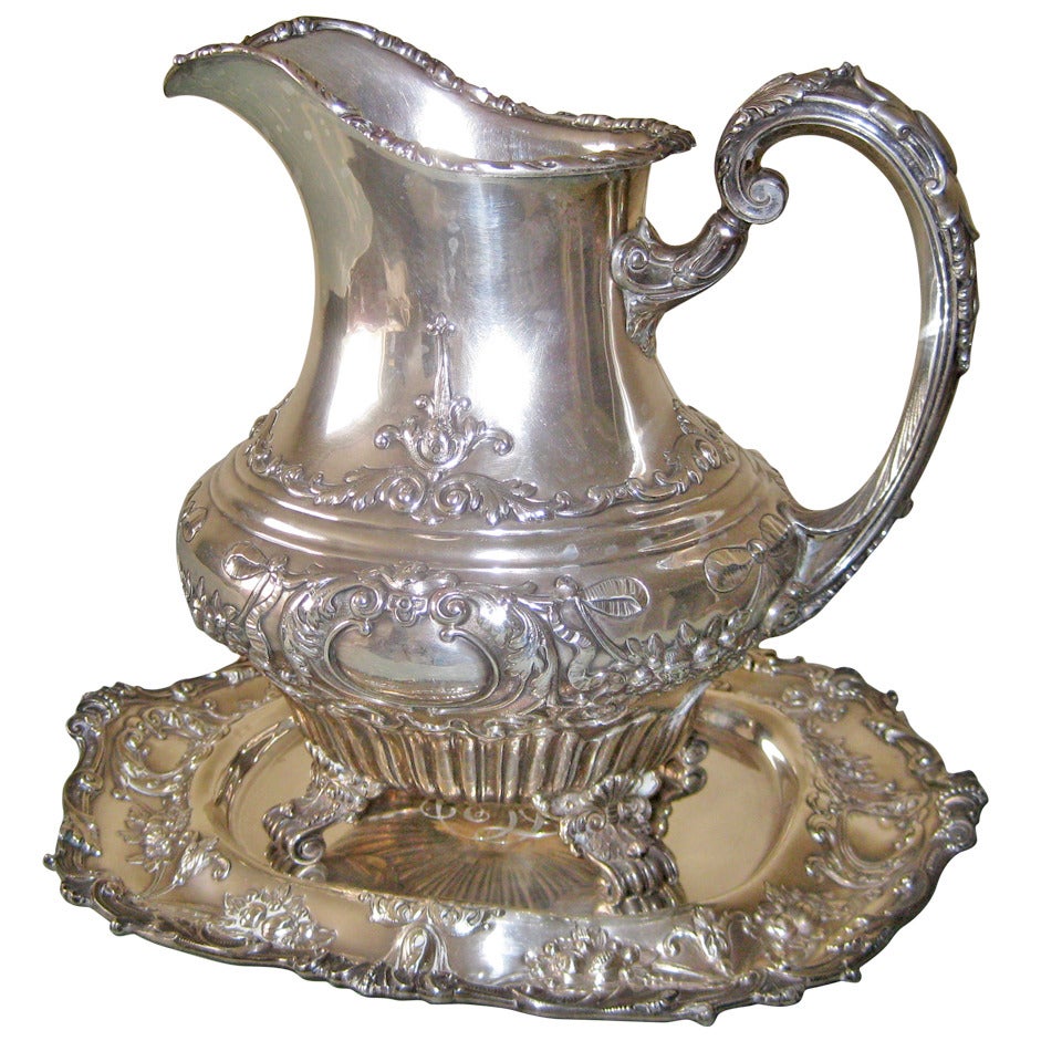 Gorham Sterling Silver Water Pitcher and Tray For Sale