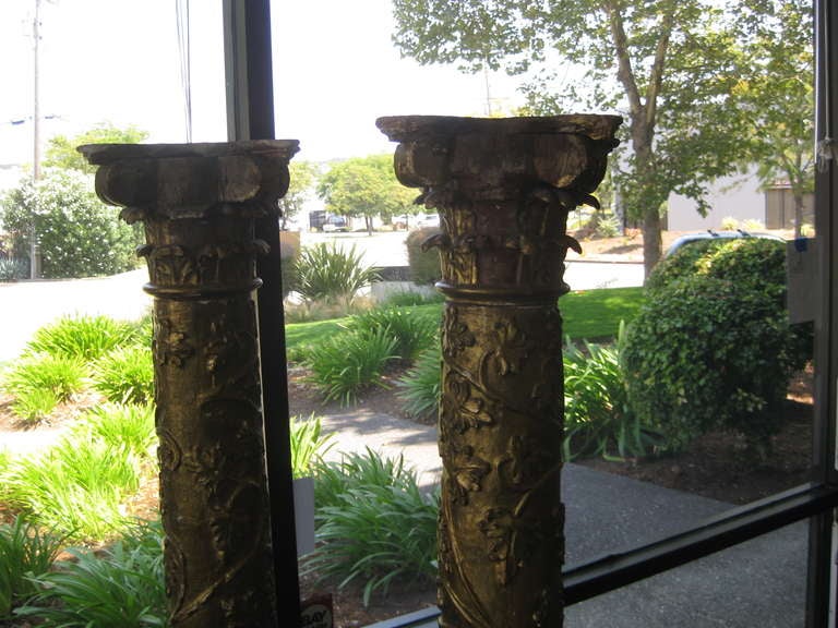 Pair of Crusty Giltwood Columns with Grape Design In Good Condition For Sale In Santa Rosa, CA