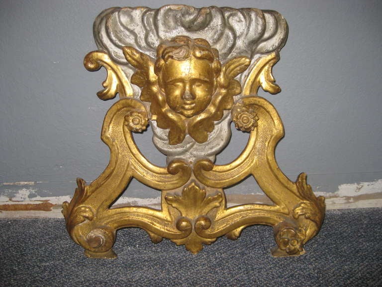 Silver and Gold crusty Cherub face carved wood fragment
