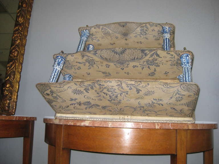 18th C Painted Spice Shelf With Delft Elements
