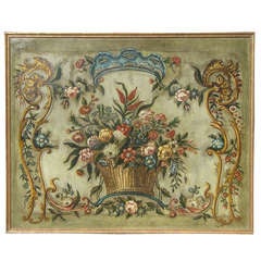 Large 19th C French Decorative Painting Of A Flower Basket