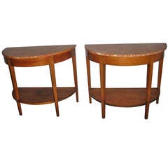 Pair of Marble Top Demilune Console Tables