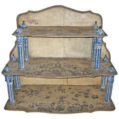 Antique 18th C Painted Spice Shelf With Delft Elements