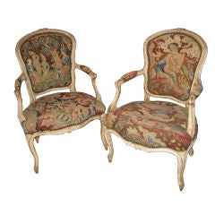 Pair of 18th Century Fauteuil  with Original Painted Finish   &Textile