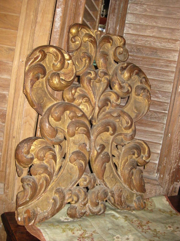 Beautiful carved wood with worn gilt finish scolling architectural fragment or wall decoration