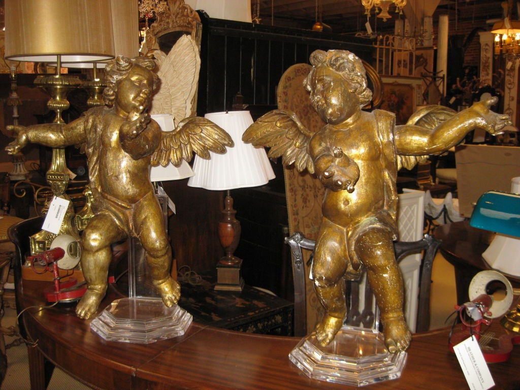 Pair of 18th Century Giltwood Angels
