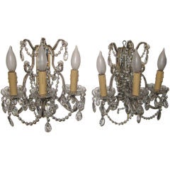 Pair of Mirrored Italian Three Armed Sconces