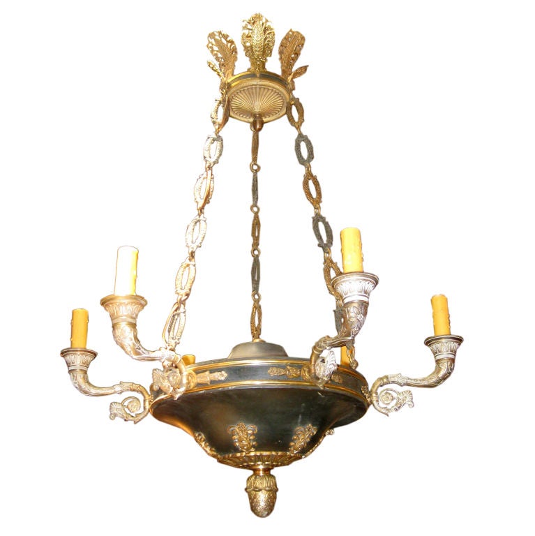 Empire Style Chandelier in Bronze and Tole For Sale