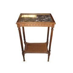 Marble top Walnut and Cane Side Table