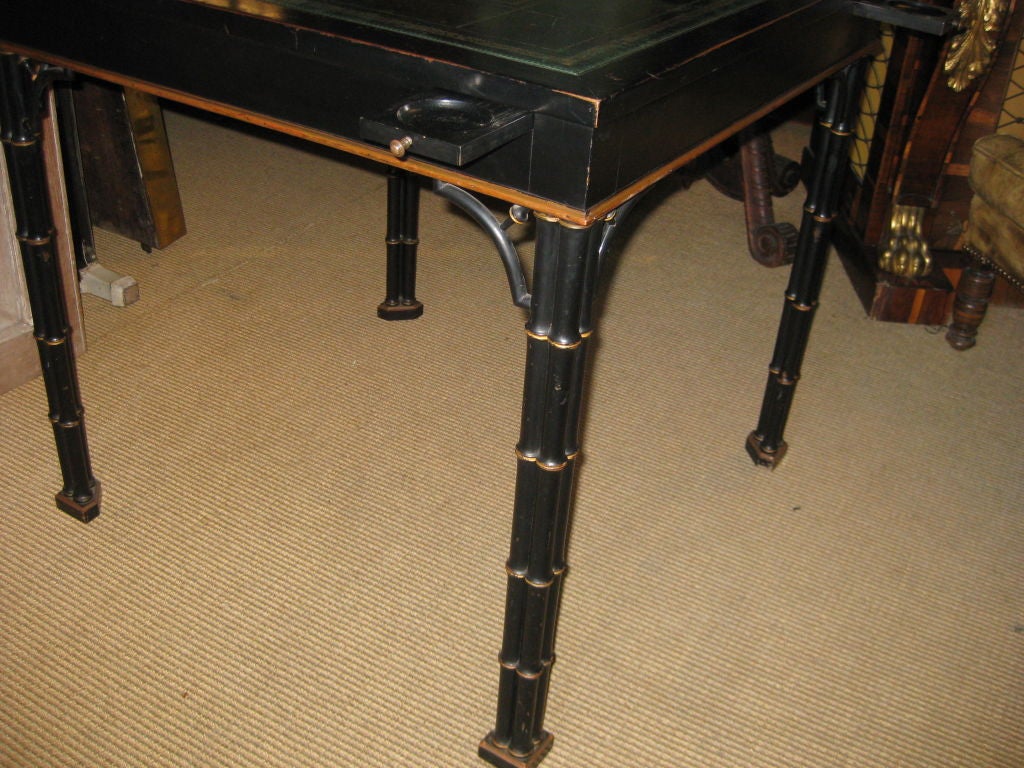 Wood Chinese Chippendale Style Green Leather top Game Table For Sale