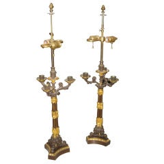 Pair of Empire Bronze Candelabra Lamps
