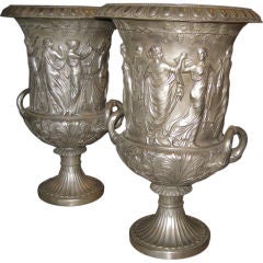 Large Pair of Pewtered Bronze Urns