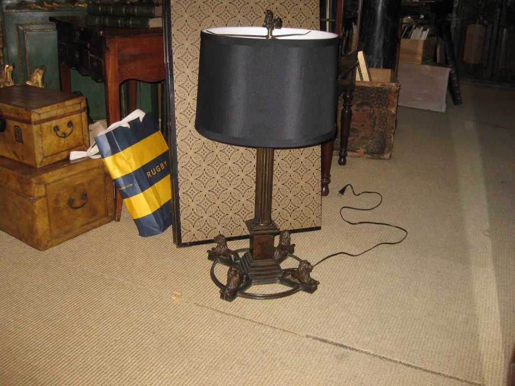 Tall Bronze Desk Lamp with Lions
