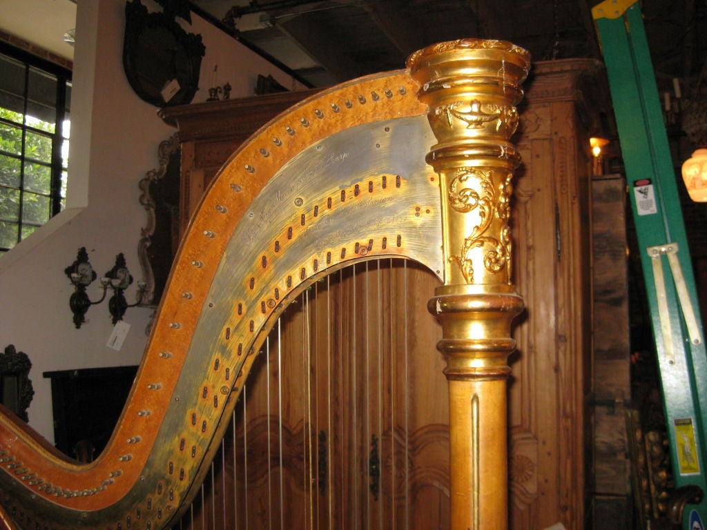 Made in LA --great looking harp with painted surface and gilt wood decoration   