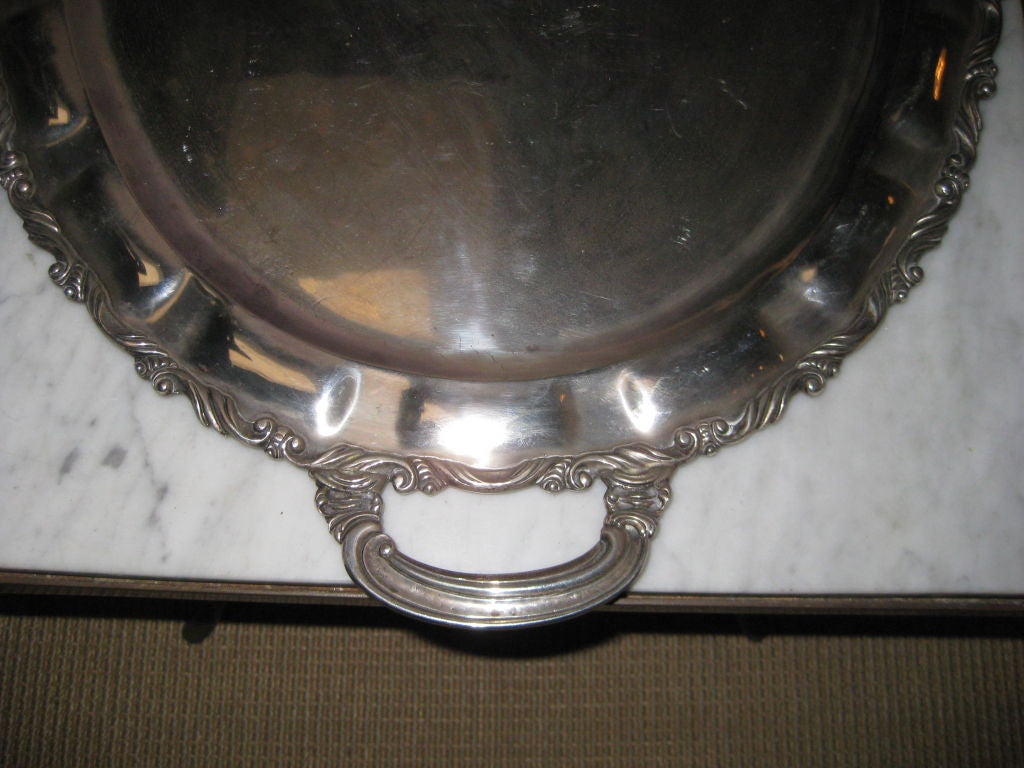 20th Century Large Sterling Silver Mexican Two Handled Tray For Sale