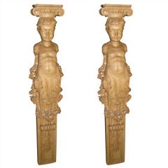 Pair of Carved Bleached Oak  Fragments