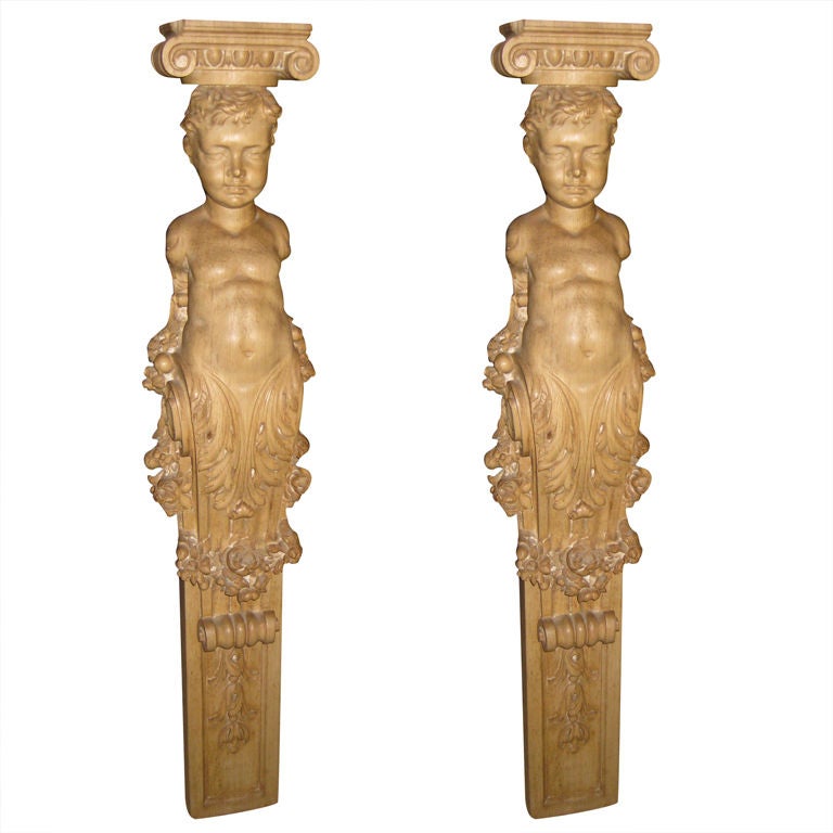 Pair of Carved Bleached Oak  Fragments For Sale