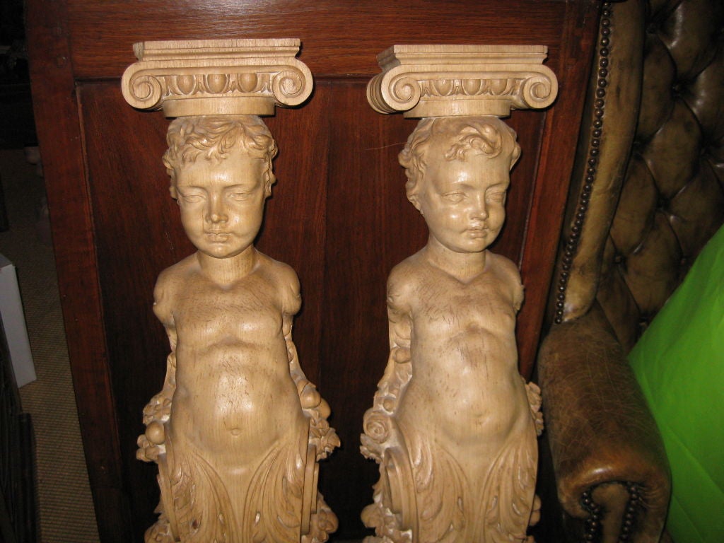 19th Century Pair of Carved Bleached Oak  Fragments For Sale
