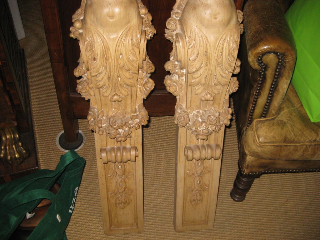 Wood Pair of Carved Bleached Oak  Fragments For Sale