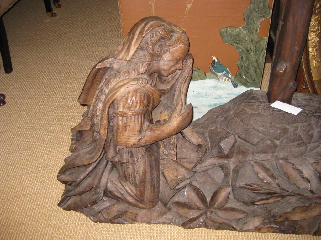 Early Carved Wood Cross and Figure