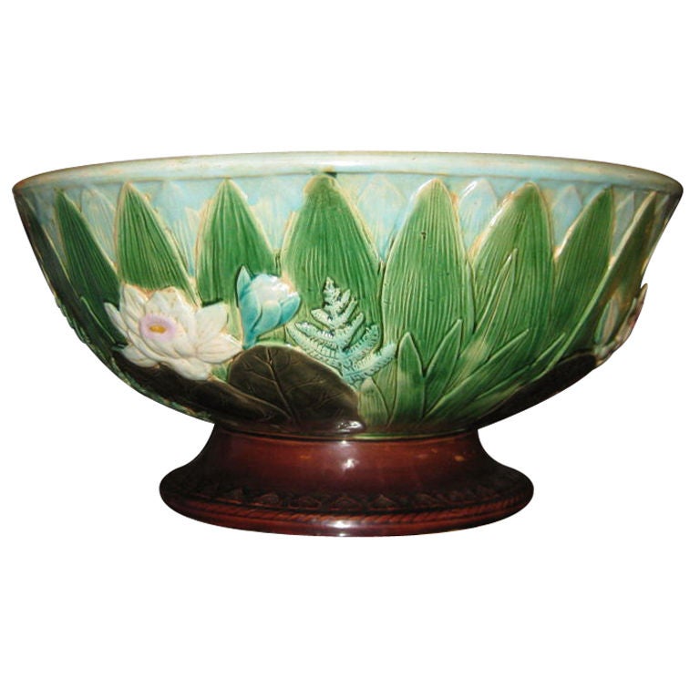 Large Majolica Punch Bowl For Sale at 1stDibs
