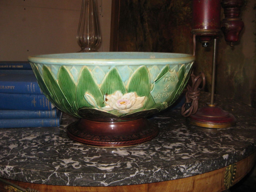 Large Majolica Punch Bowl For Sale at 1stDibs