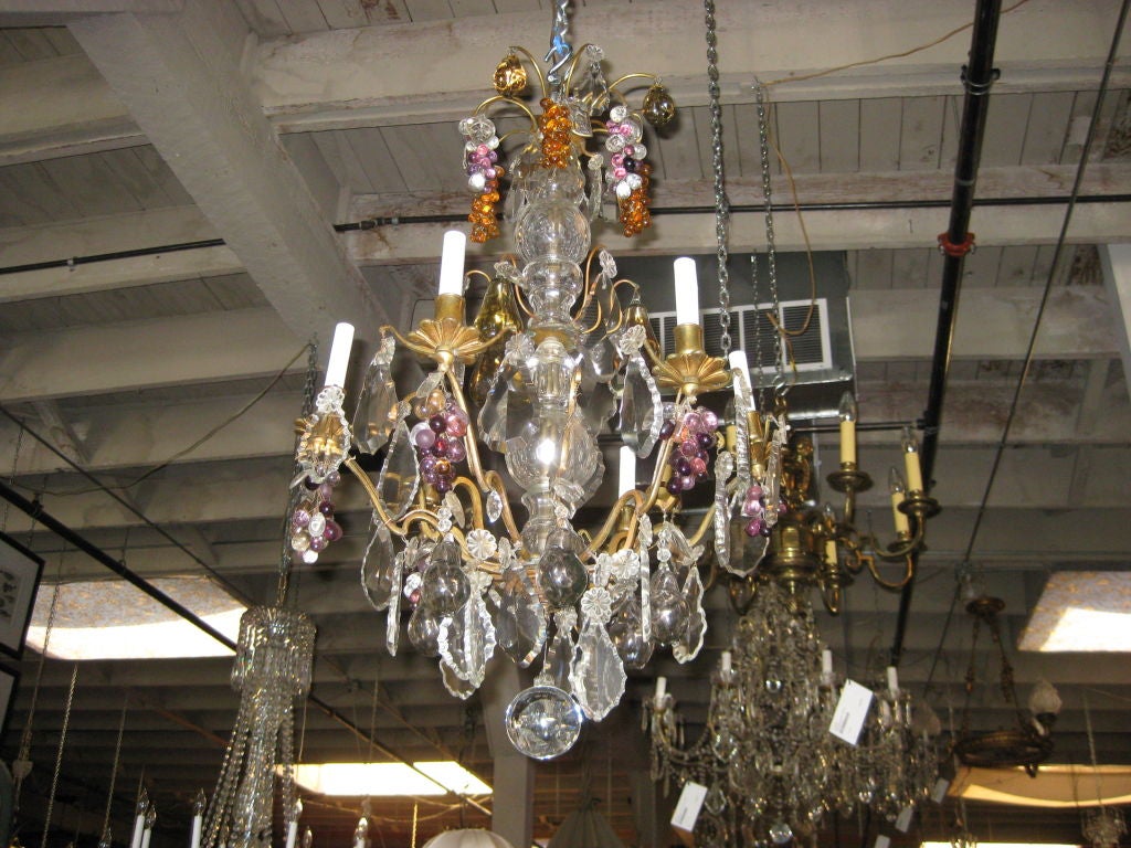 Antique French Crystal and Bronze Chandelier with Glass Fruit