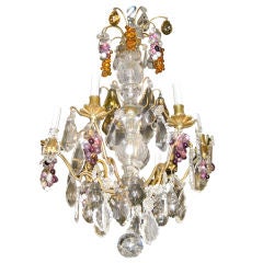 Antique French Crystal and Bronze Chandelier with Glass Fruit