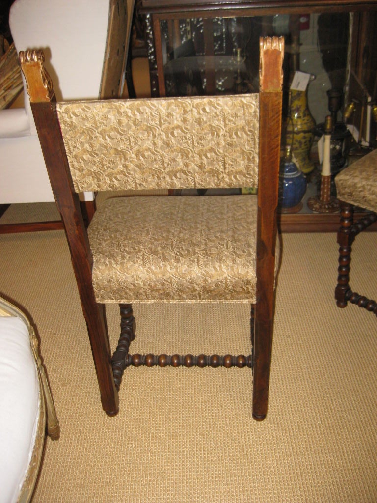 20th Century Pair of  Chairs with Fortuny Fabric and Gilt Decoration For Sale