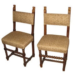 Antique Pair of  Chairs with Fortuny Fabric and Gilt Decoration