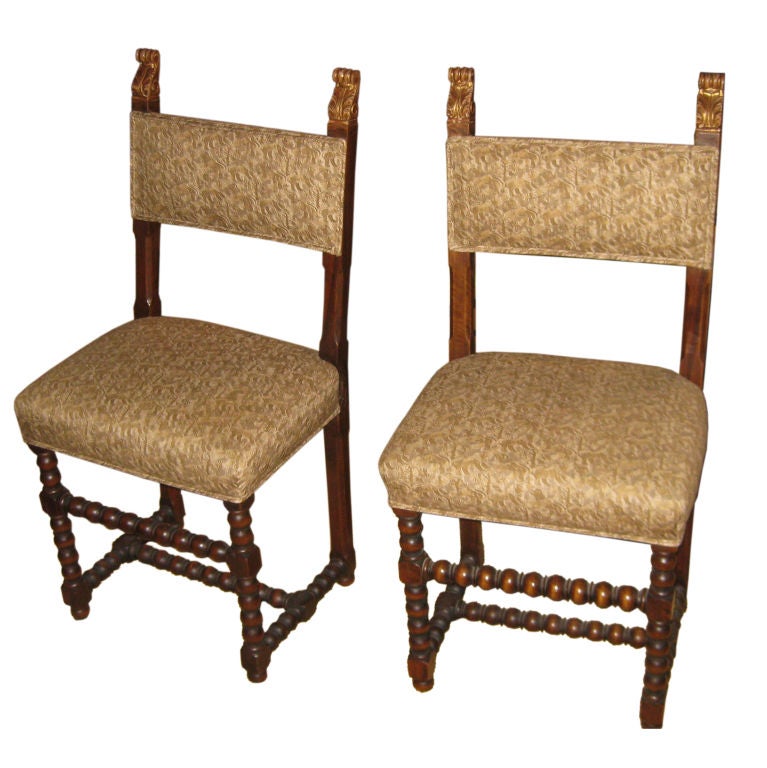 Pair of  Chairs with Fortuny Fabric and Gilt Decoration For Sale