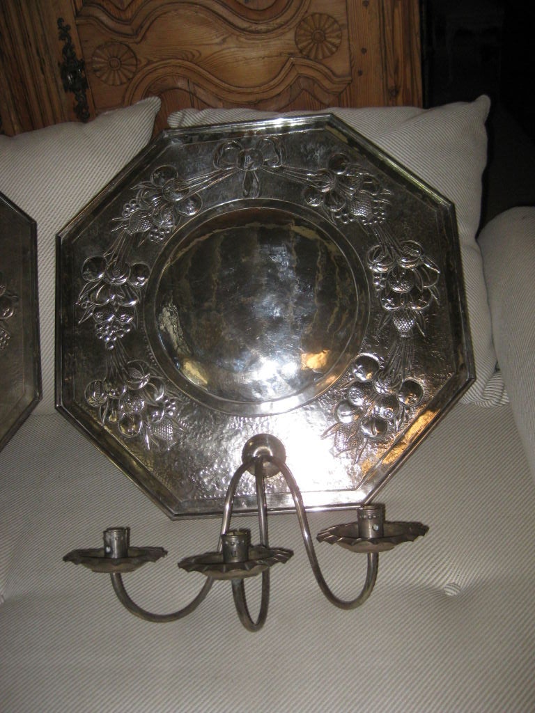 20th Century Silvered tole Dutch Style Reflector wall Sconces For Sale